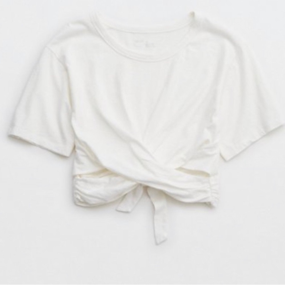 Aerie white Tshirt with crisscross front and tie back detail size small